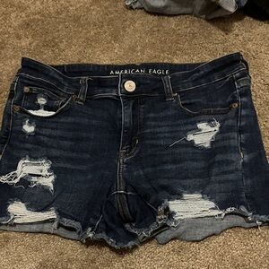 American Eagle Outfitters Women's Ripped Jean Shorts - Dark Blue